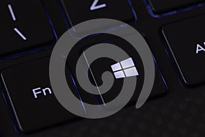 Computer keyboard with a button with the windows mark. August 2019