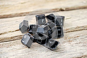 computer keyboard buttons on old wood background