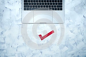 Computer keyboard and check mark