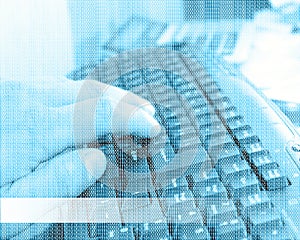 Computer keyboard, human hand and binary code 04.07.13