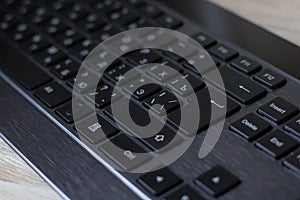 Computer keyboard isolated on grey background.