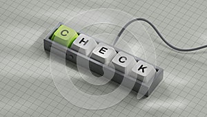 Computer keyboard keys with CHECK business word. Mission, Vision and core values concept.close up of Computer keyboard keys