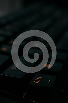 Computer keyboard keys closeup highlighted