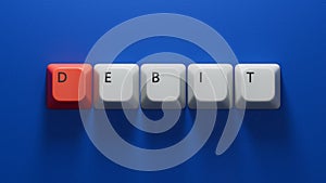 Computer keyboard keys with DEBIT business word.close up of Computer keyboard keys
