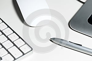 Computer keyboard with keys in the foreground on table