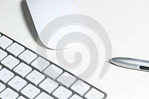 Computer keyboard with keys in the foreground on table