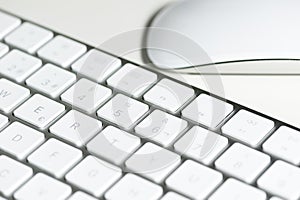 Computer keyboard with keys in the foreground on table