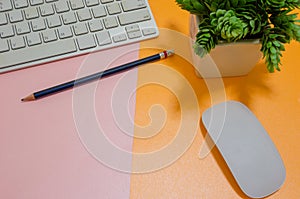 Computer keyboard and mouse and pencil