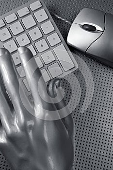 Computer keyboard mouse silver hand futuristic