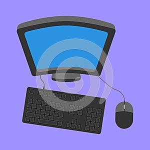 Computer with Keyboard Mouse vector icon. office working computer setup illustration