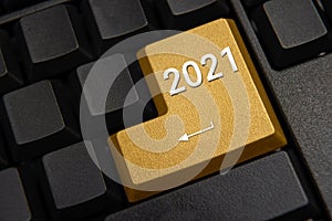 Computer keyboard and 2021 New Year`s wish concept