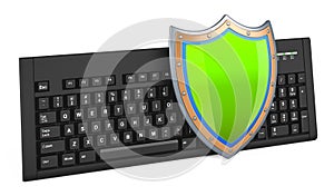 Computer keyboard with shield, 3D rendering