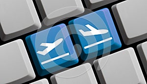 Computer keyboard showing airport or departure and arrival 3D illustration