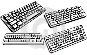 computer Keyboard. Silhouette, black, keyboard keys,