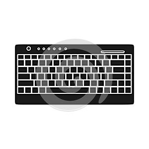 Computer keyboard technology vector illustration equipment solid black with key and button. Office computer keyboard device tool