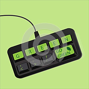 Computer keyboard with the text go green and a go green key with leaf symbol