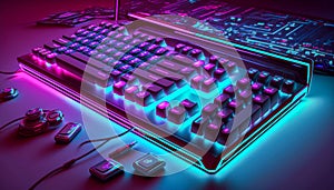 Computer keyboard tuned for video games. Created with generative AI technology.