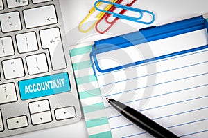 Computer keyboard with word Accountant. investment, financial transactions and technology background