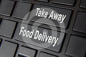 Computer keys labelled `take away` and `food delivery`