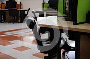 computer lab room in university college school. education training concept