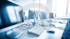 Computer Lab Workstation with Multiple Monitors.