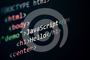 Computer language programming Javascript code internet text editor components display screen