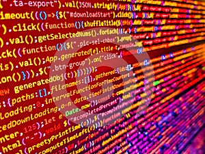 Computer language script code screen. HTML code on computer screen isolated on background. Programming code abstract technology