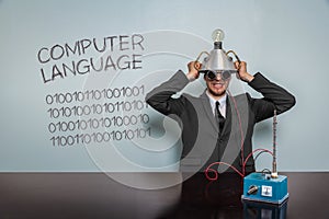 Computer Language text with vintage businessman