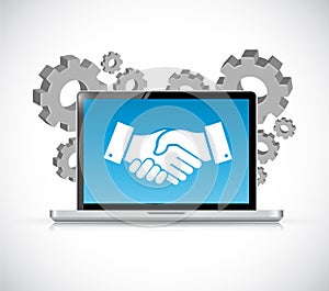 computer laptop agreement handshake concept