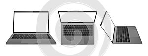 Computer laptop of black color front side isolated on white background. Device Mockup. Vector illustration.