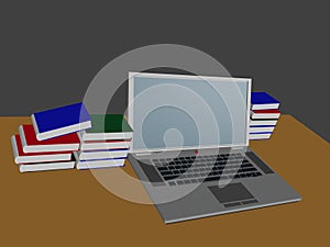 Computer laptop and the books