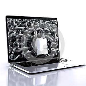 Computer Laptop Chains Padlock Security Lock Privacy Protection Illustration