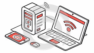 Computer and laptop connection, network and data transfer vector design Generative AI