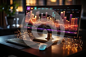 Computer laptop and dashboard for data business analysis and Data Management System with KPI and metrics connected to