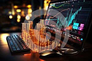 Computer laptop and dashboard for data business analysis and Data Management System with KPI and metrics connected to