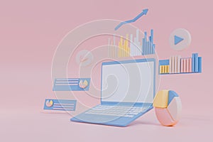 Computer laptop data analytics,marketing business strategy,analysis data and Investment,business finance reports,isometric