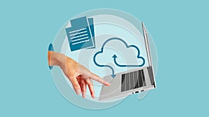 Computer laptop and Data document Management System on cloud online documentation database
