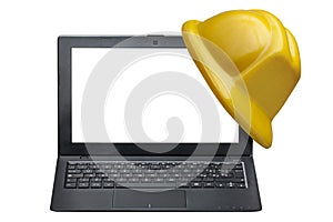 Computer Laptop Front Hard Hat Protection Isolated