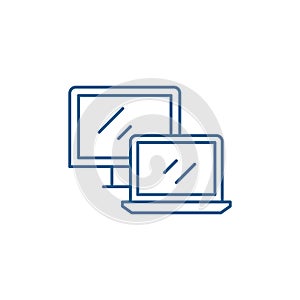 Computer and laptop line icon concept. Computer and laptop flat  vector symbol, sign, outline illustration.