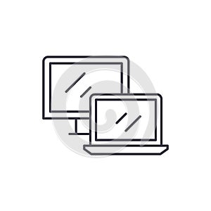 Computer and laptop line icon concept. Computer and laptop vector linear illustration, symbol, sign