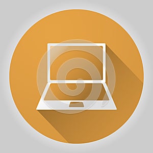 Computer laptop orange flat design vector web icon
