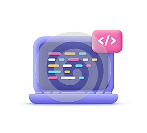 Computer laptop and program code development, coding screen. IT technologies, website programming, project data programming,