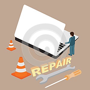 Computer laptop repair service maintenance screwdriver equipment man