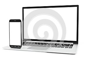 Computer, Laptop or Tablet, Smartphone, Display Isolated on White Background, Workspace Mock up for your Design