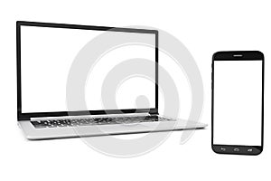 Computer, Laptop or Tablet, Smartphone, Display Isolated on White Background, Workspace Mock up for your Design