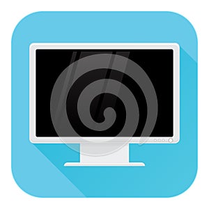 Computer LCD monitor. Flat design. Blue square icon