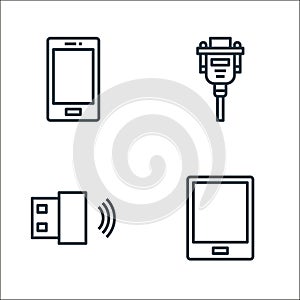 computer line icons. linear set. quality vector line set such as tablet, wireless, vga cable