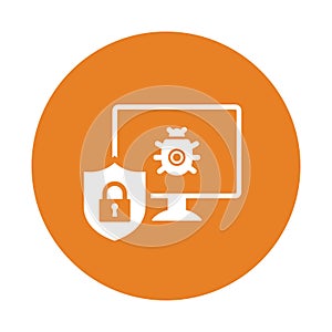 Computer, locked, virus icon. Orange color design