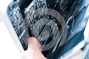 Computer macro technician engineer service. Electronic hardware repair. Technology maintenance pc from man.