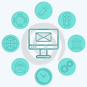 Computer with mail vector icon sign symbol